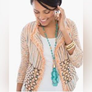 Chico’s Large Fringe Hem 3/4 Sleeve Tweed Twill Orange Jacket Chico’s Size 1 (S)
